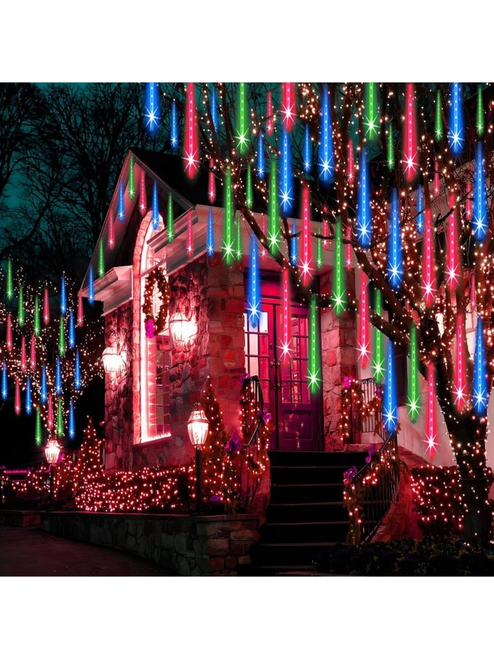 8 Tubes 192 LED Multi Meteor Shower Ul Certified Christmas Lights Decoration